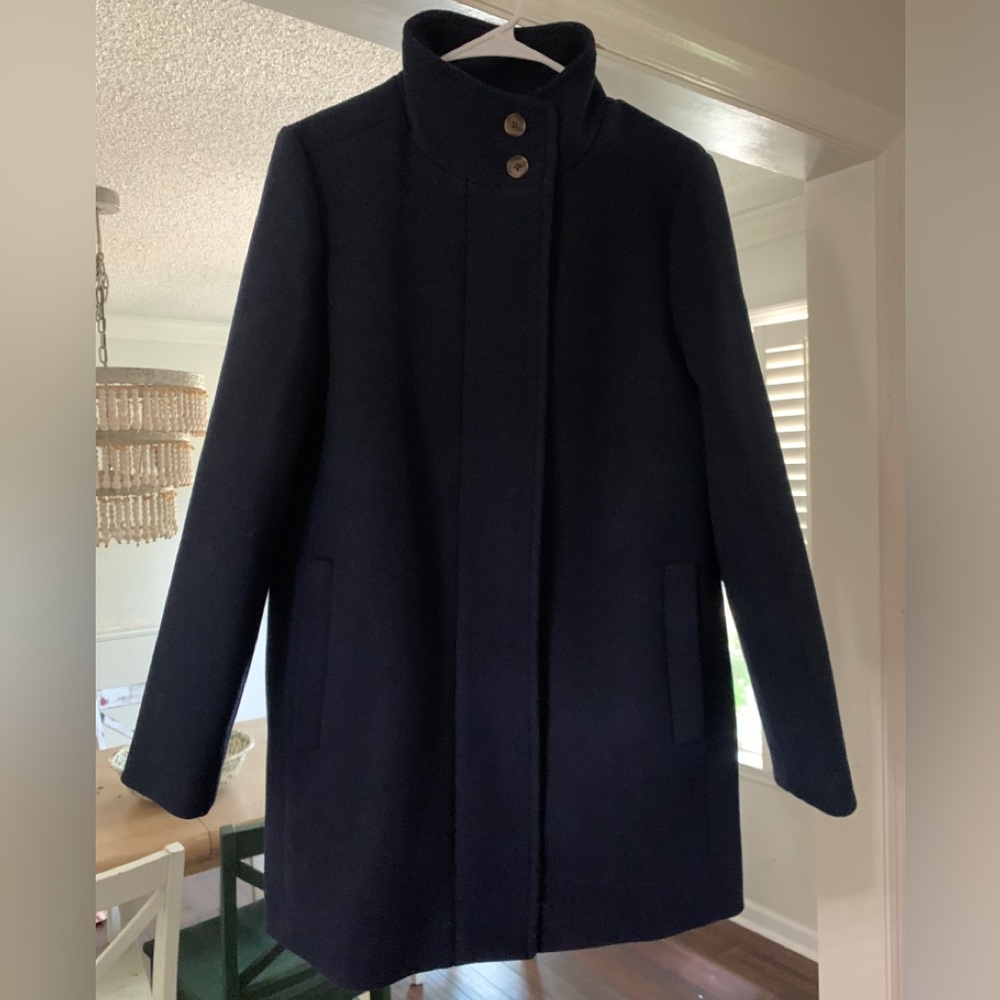J. Crew Navy Wool-Blend Pea Coat with Stand Collar